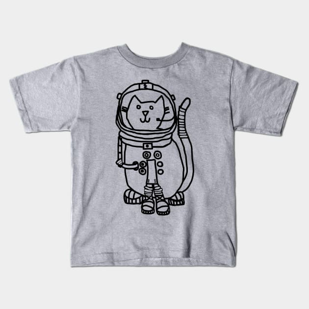 Space Captain Yellow Cat Astronaut Outline Kids T-Shirt by ellenhenryart